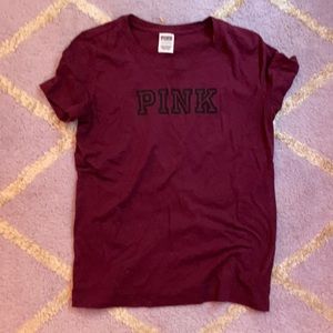 Maroon colored tee shirt from pink
